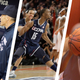 From left to right, Kember Walker with Joe Girardi in 2011, Walker hitting the winner for UConn in the Big East tourney in 2011, and Walker with the Charlotte Bobcats, warming up before an exhibition game against Brooklyn’s Boys and Girls High School alumni in 2011.
